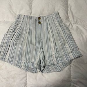 High waisted striped denim shorts